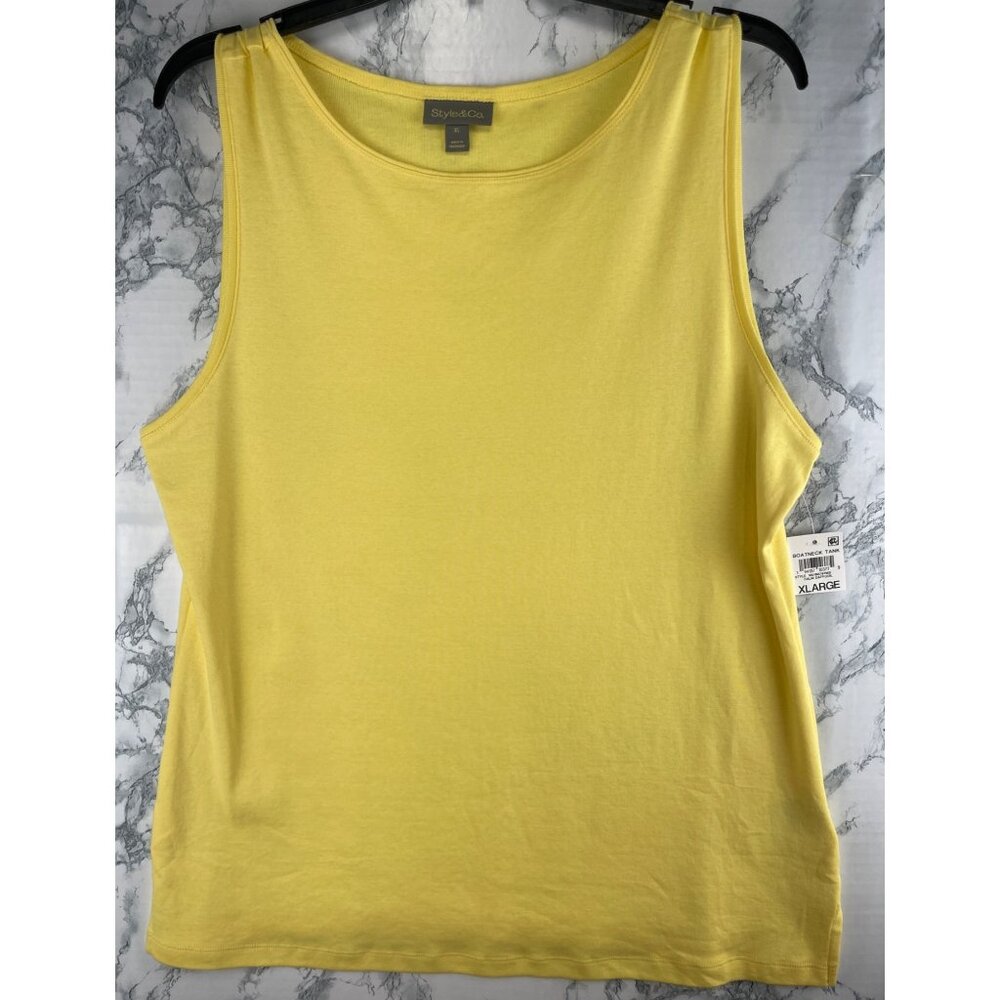 Style & Co. Womens Size XL Boatneck Tank Top Calm Daffodil Cotton Sleeveless